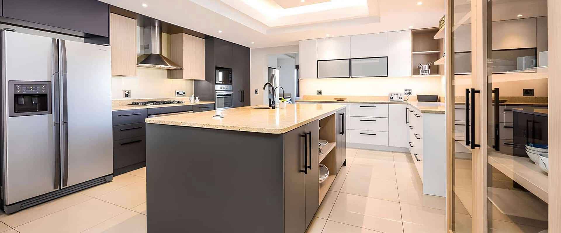 Modern kitchen with central island and integrated appliances